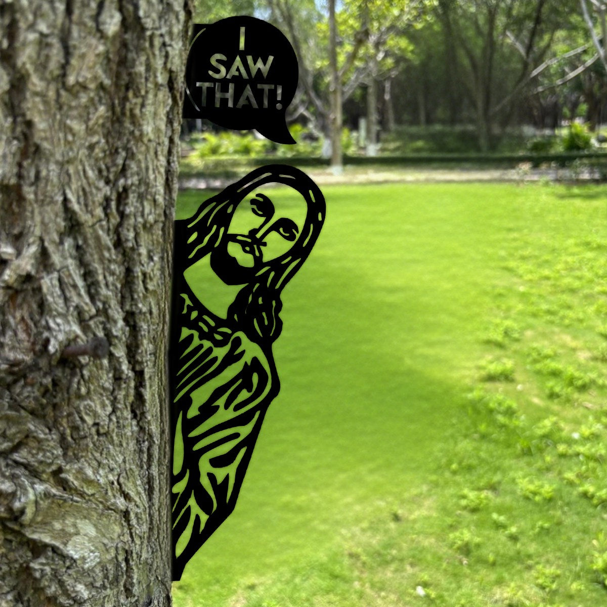 Peek-A-Boo Jesus Metal Sign-"I Saw That" Funny Decor-Funny Religious Decor