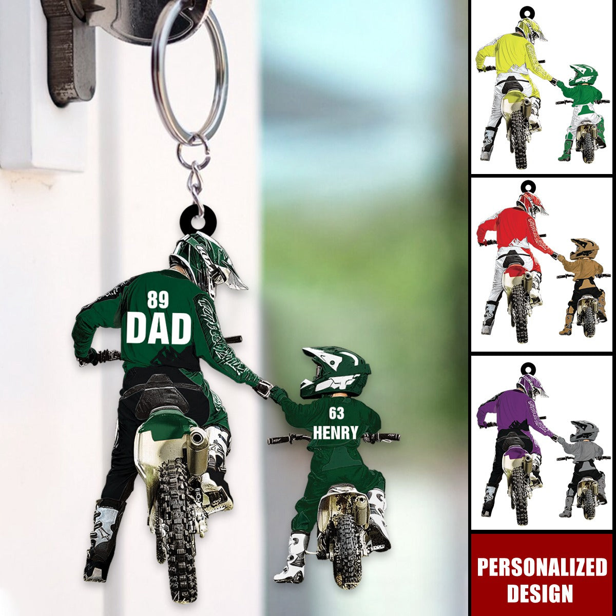 Personalized Motocross Racer Keychain-Dad And Kid Motocross Lovers Gift