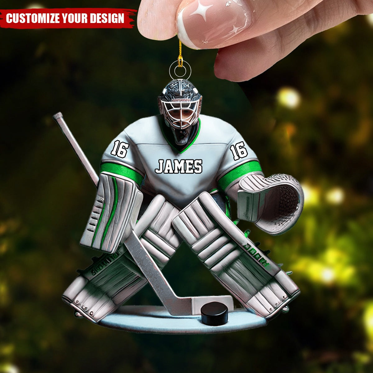 Personalized Hockey Player Christmas Ornament