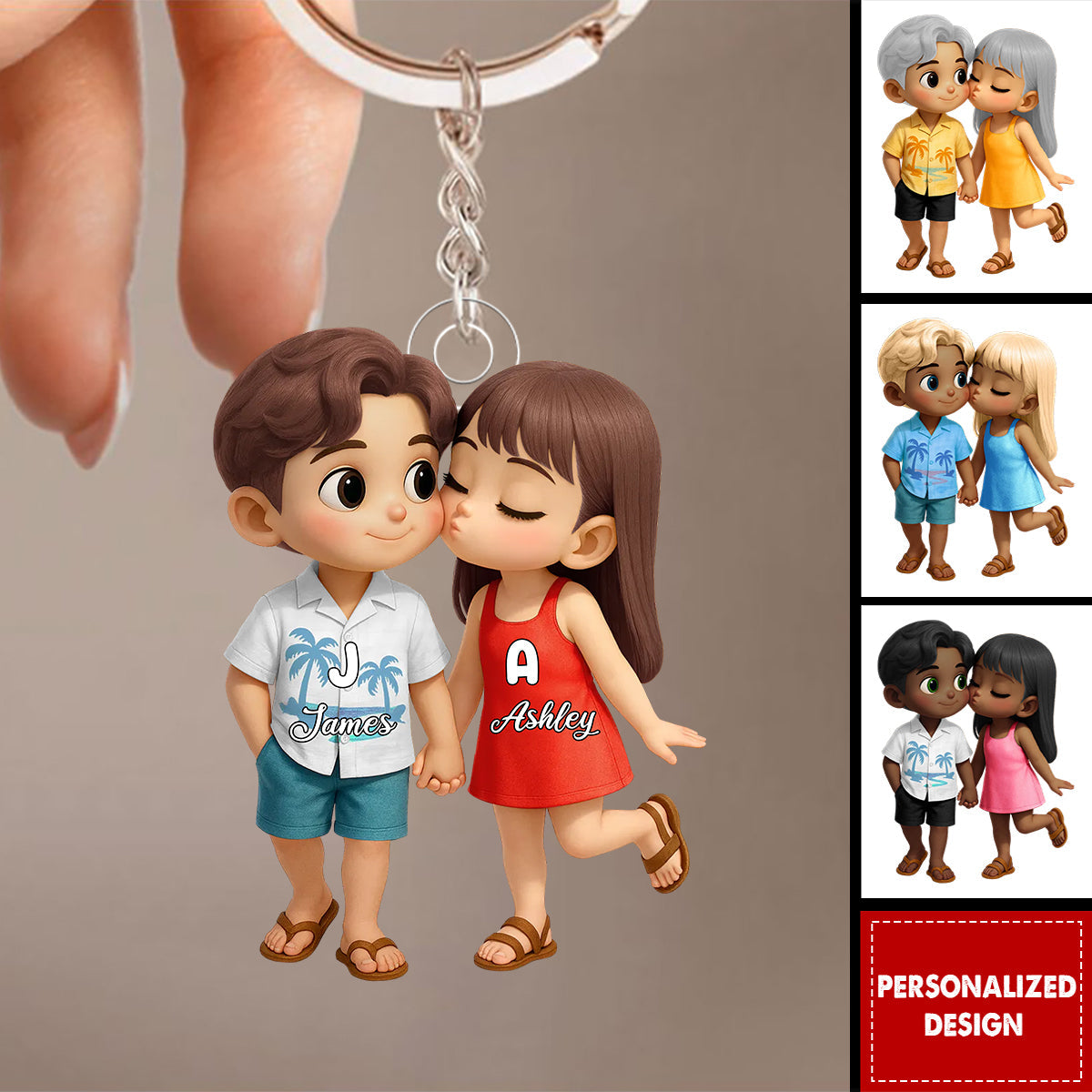 Cute Cartoon Couple Summer Vibe-Personalized Acrylic Keychain-Gift for him Or her