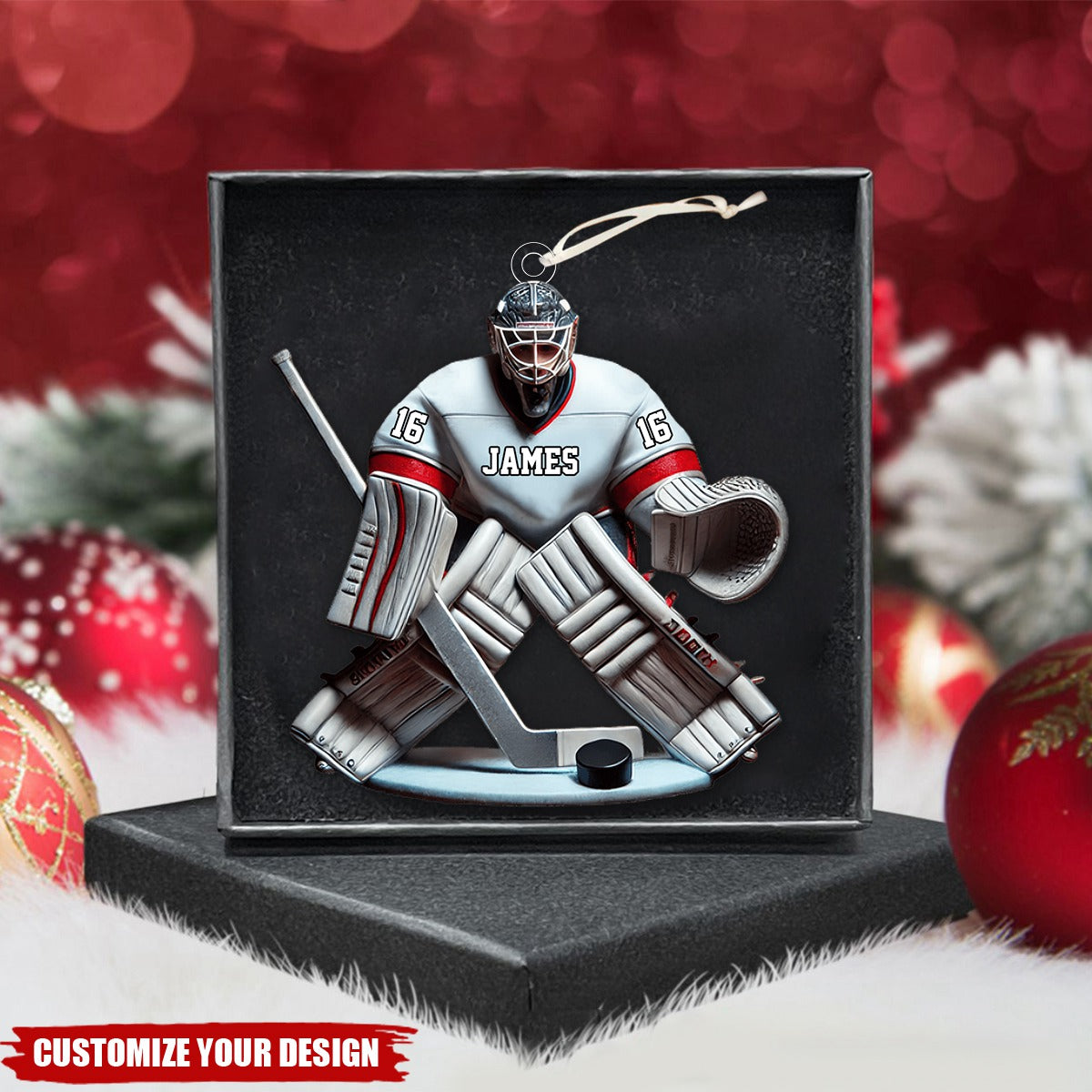 Personalized Hockey Player Christmas Ornament