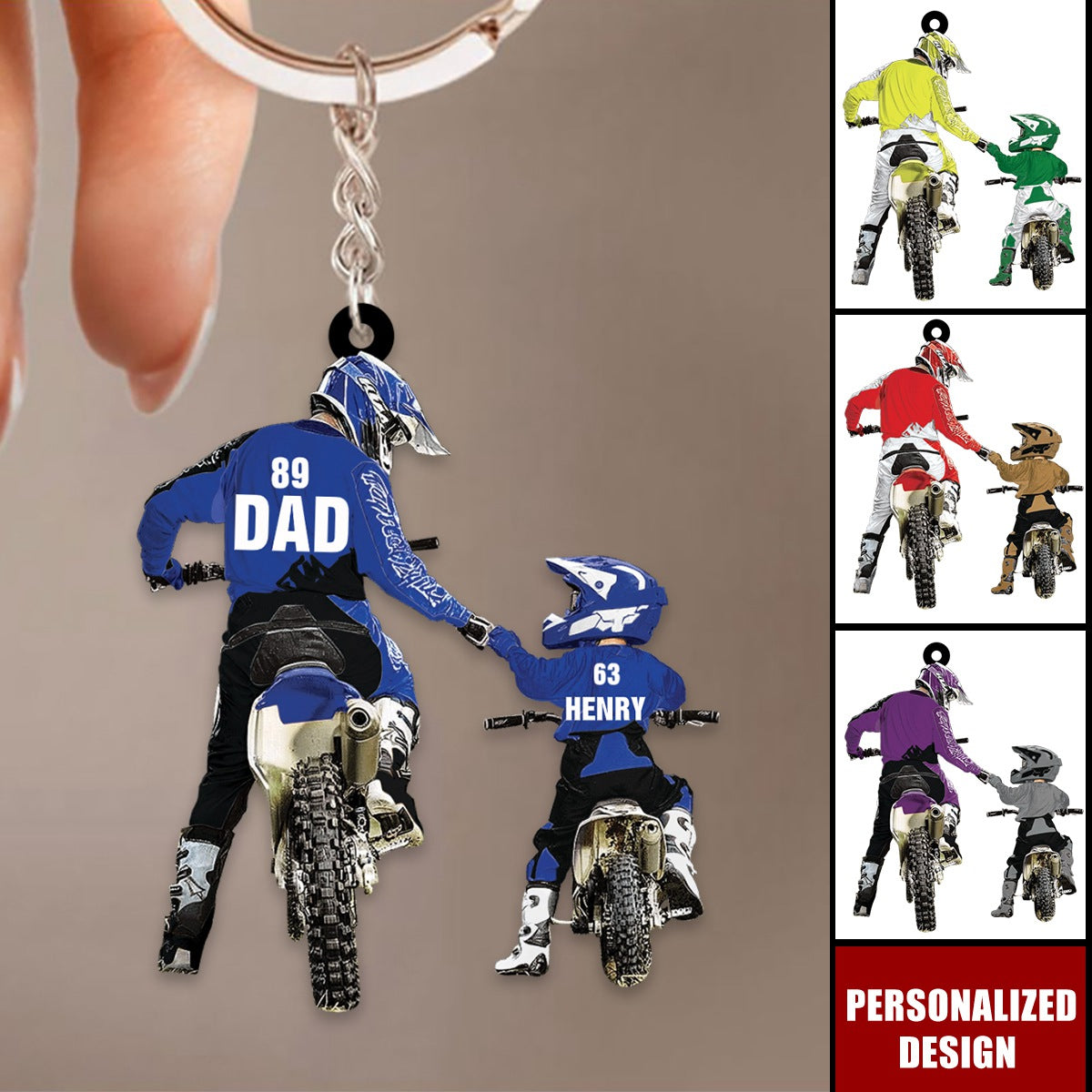 Personalized Motocross Racer Keychain-Dad And Kid Motocross Lovers Gift