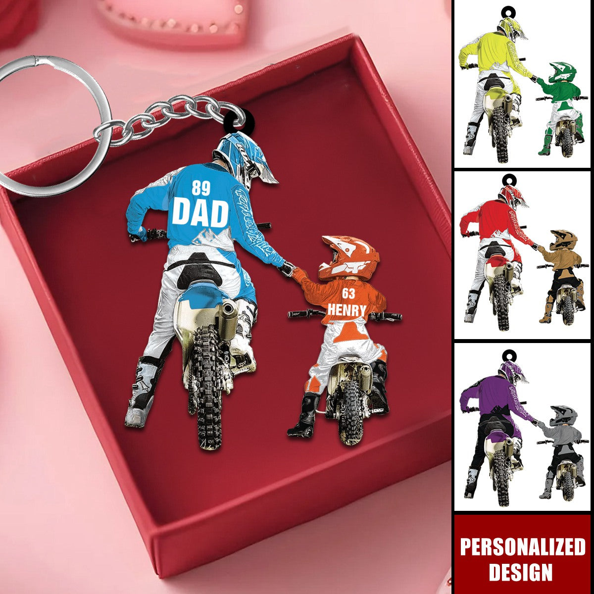 Personalized Motocross Racer Keychain-Dad And Kid Motocross Lovers Gift