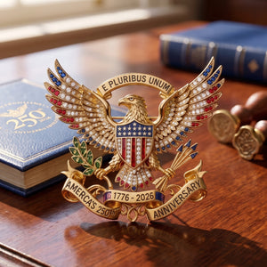 America 250th Anniversary Commemorative Pin, 1776-2026 USA Eagle Emblem, Patriotic Keepsake Gift, Collector's Gold Enamel Brooch, Historical