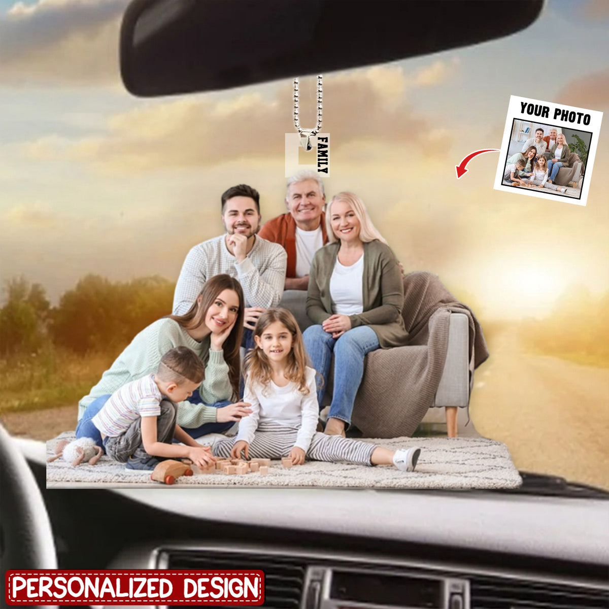 Personalized Acrylic Car Hanging Ornament - Gift For Family/Grandma/Grandpa - Custom Your Photo