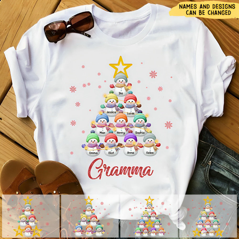 Snowman Kids Pine Tree T-Shirt For Grandma/Mom - Personalized Design