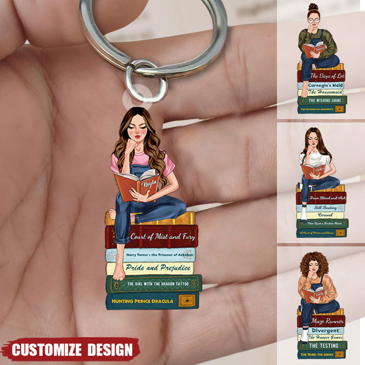 Accelerated Reading Keychains Girl Reading Book - Custom Book Titles, Personalized Acrylic Keychain ...
