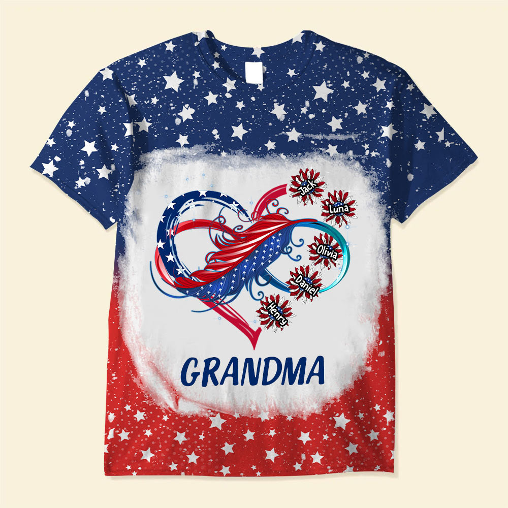 Independence Day Grandma Mom Custom Nickname Names Family Heart Infinity July 4th Gift 3d T-shirt