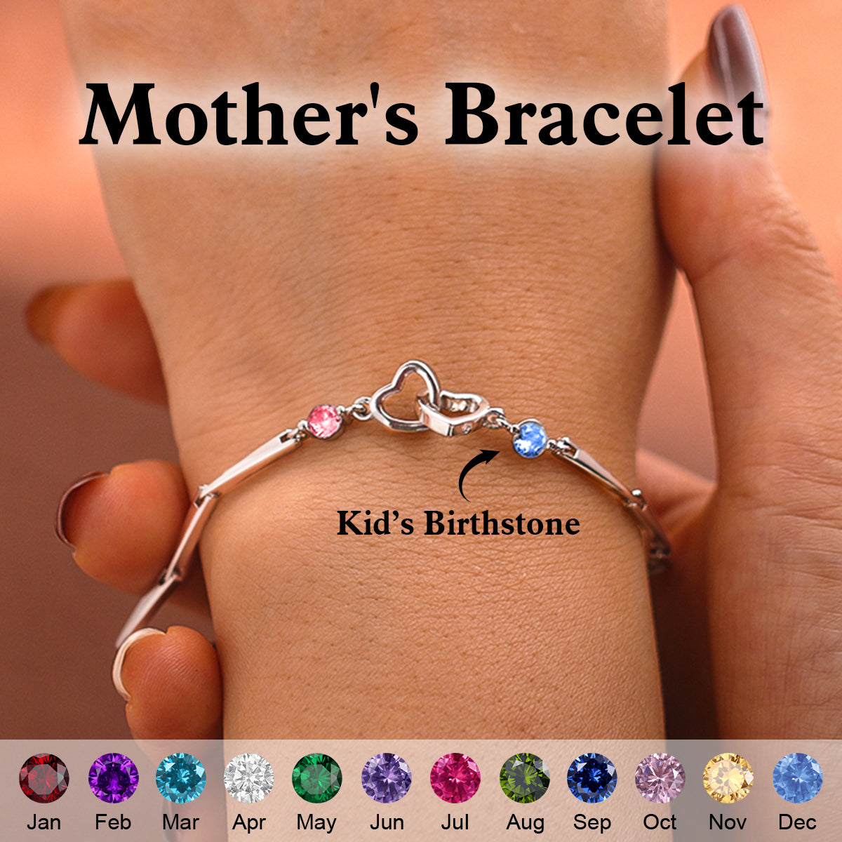 Mother & Daughter Forever Linked Together-Personalized Birthstone Double Heart Bracelet