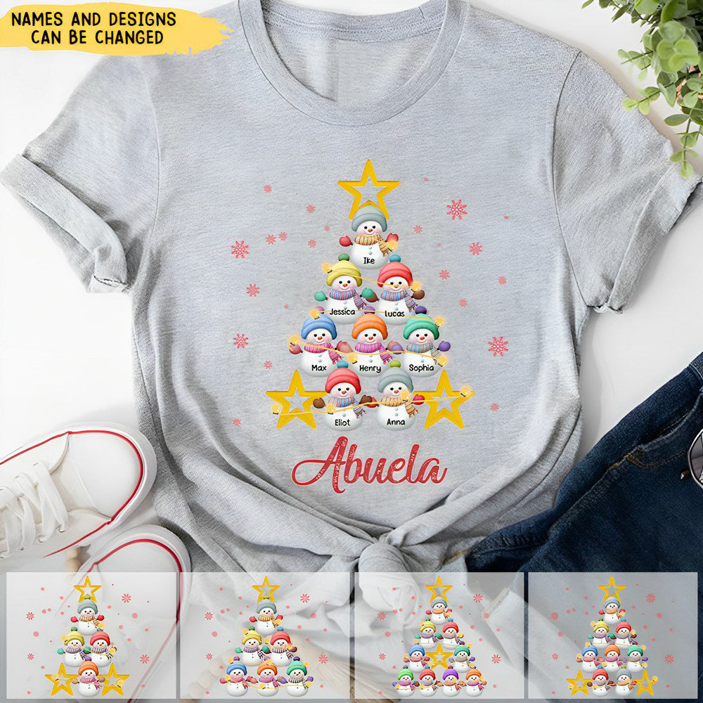 Snowman Kids Pine Tree T-Shirt For Grandma/Mom - Personalized Design