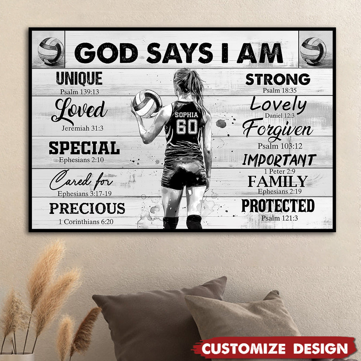 God Says I Am-Personalized Volleyball Girl Poster-Gift For Volleyball Lovers