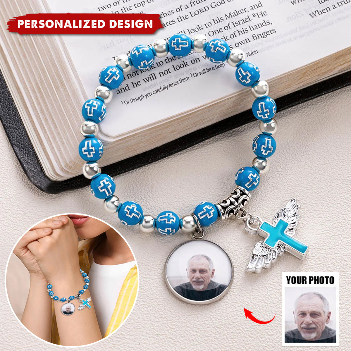 Personalised Cross Commemorative Bracelet with Photo-Memorial Gift For Friend Or Family