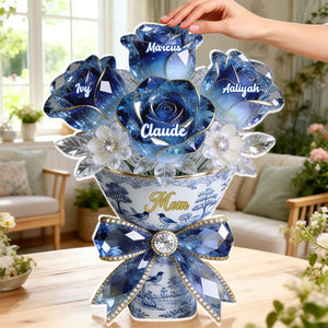 Personalized Flower Bouquet Acrylic Plaque - Gift For Mom/Nana