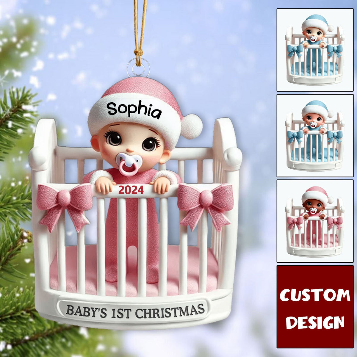 Personalized Baby Inside Crib 3D Effect Baby's First Christmas Ornament-2024 New Release