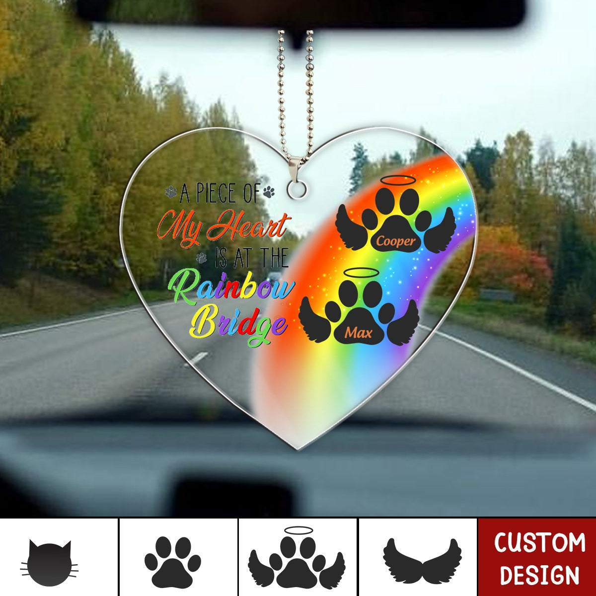 A Piece Of My Heart Is At The Rainbow Bridge - Pet Memorial Gift - Personalized Acrylic Car Ornament