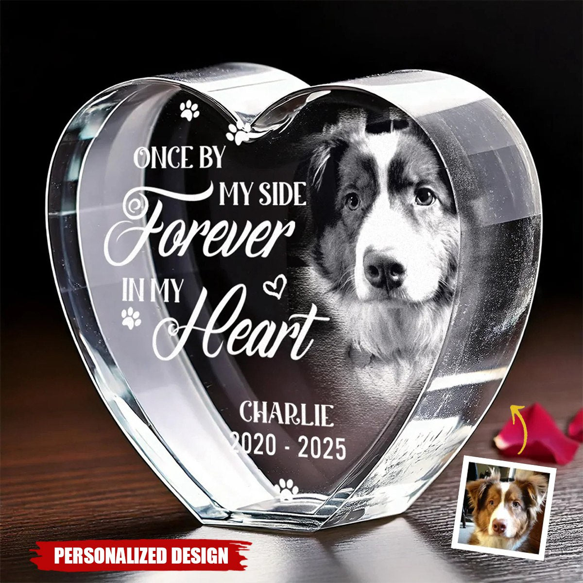 Your Love Lives On In My Heart-Memorial Personalized Engraved 3D Crystal Heart Shaped-Gift For Pet Lovers