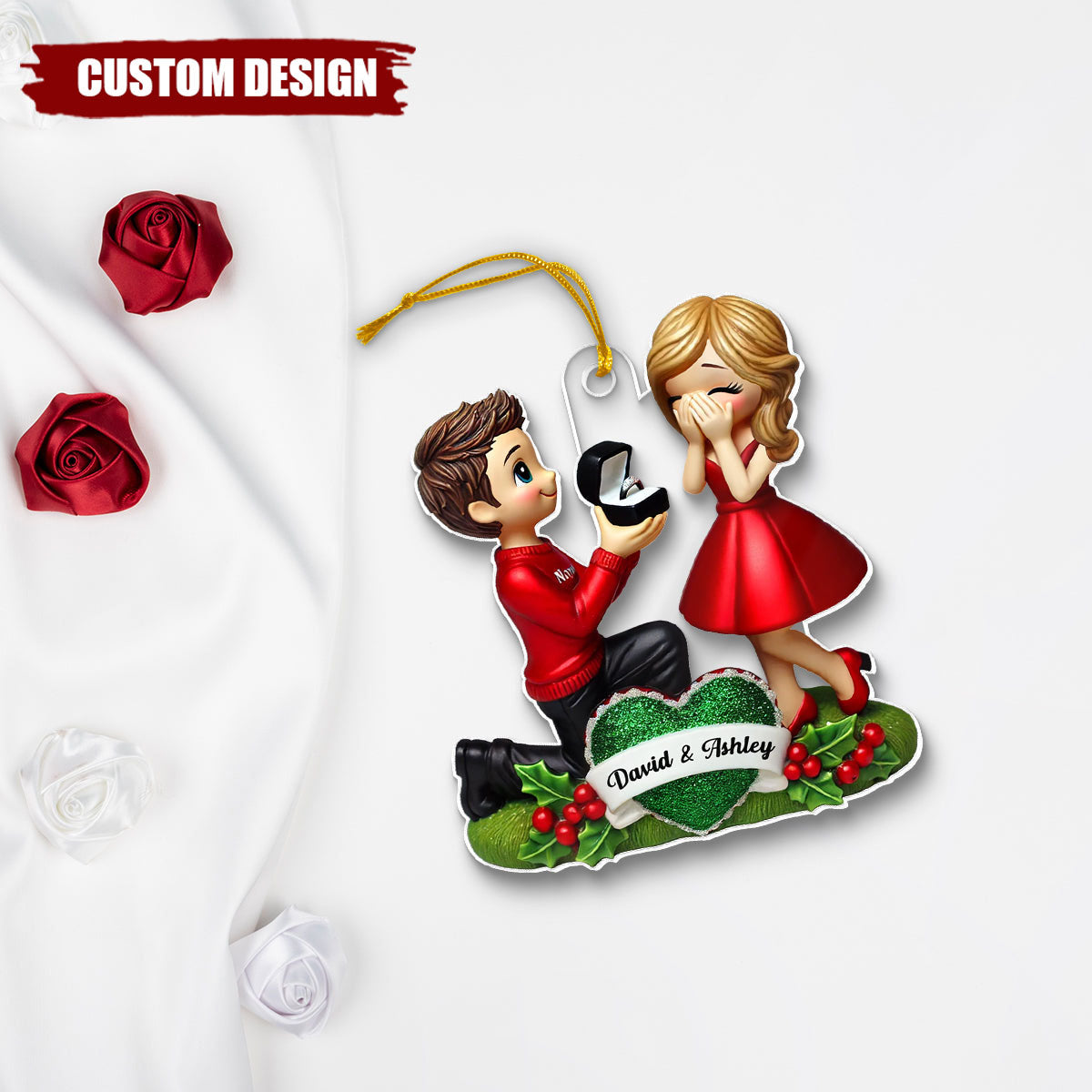 Marriage Proposal 3D Effect Ornament for Couples, Personalized Newly Engaged Gift, "She Said Yes!" Ornament