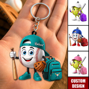 Personalized Cute Baseball Softball Mascot Keychain - Gift for Baseball Softball Lover - New Release
