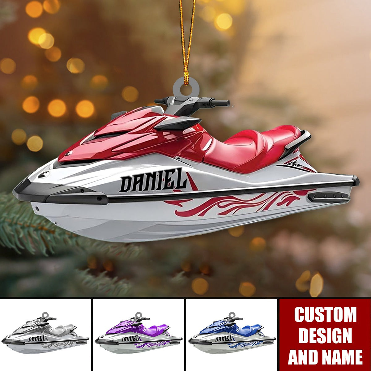 Personalized Jet Boat Ski Christmas Ornament, Skiing Jet Boat Christmas Tree Ornament - 2024 New Release