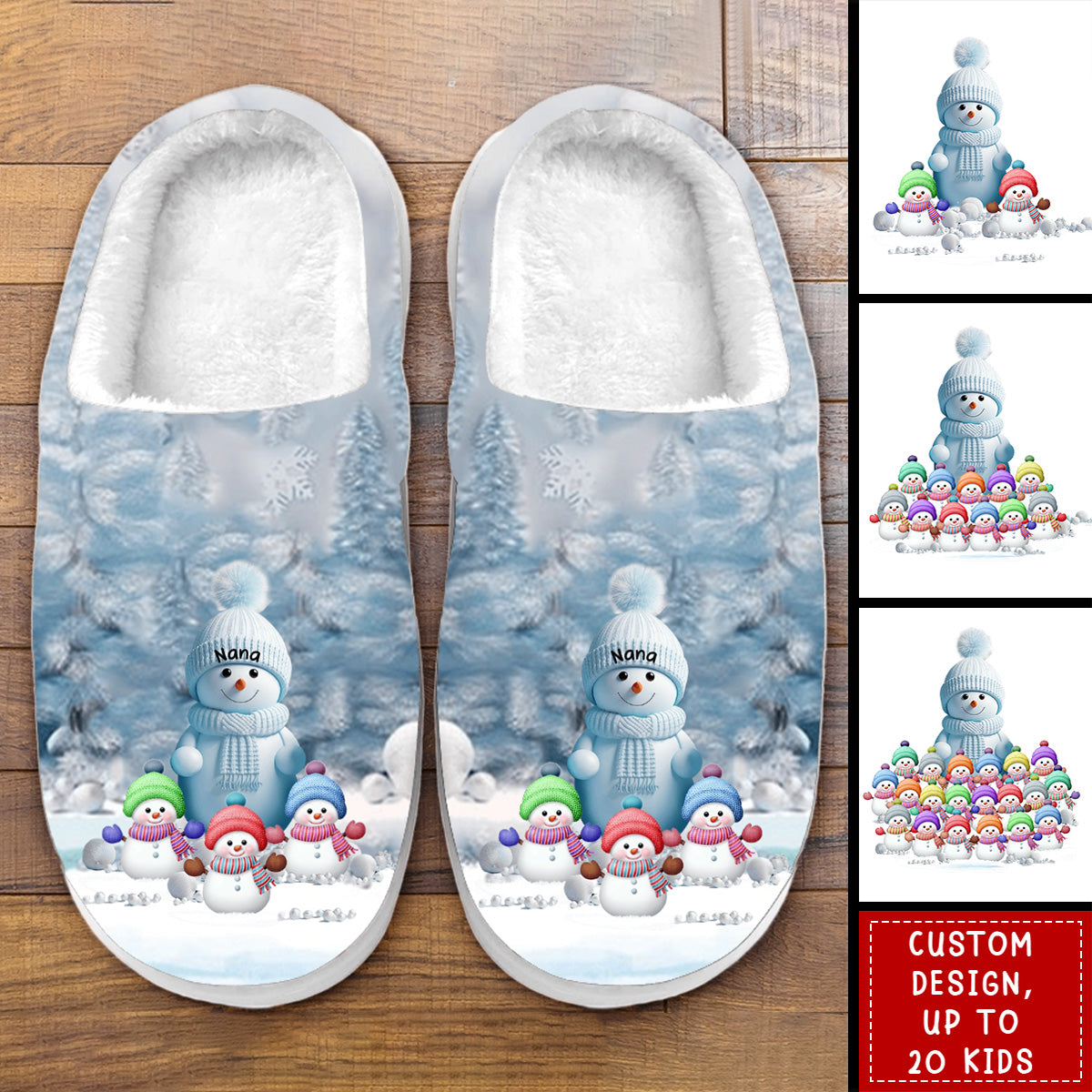 Personalized Snowman Grandma Fluffy Slippers - Gift For Mom, Grandma