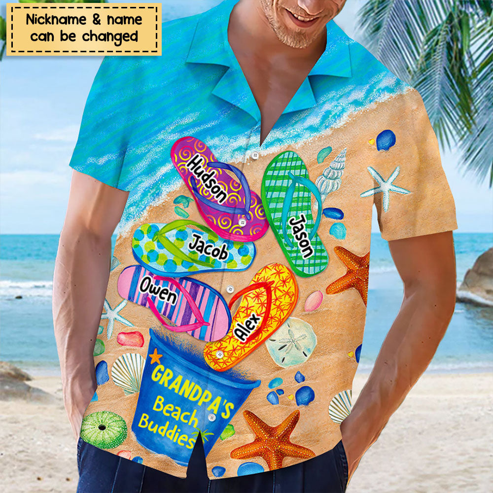 Papa / Nana's Beach Buddies Summer Flip Flop Personalized Hawaiian Shirt Perfect Gift for Grandmas Moms Aunties HTN10MAY23CT2