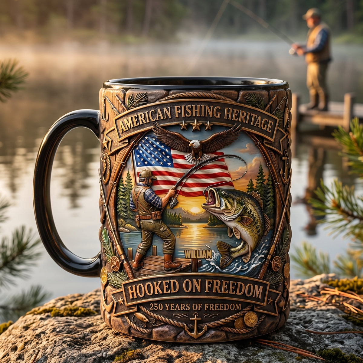 Hooked On Freedom Accent Mug - Personalized Gift For Fisherman