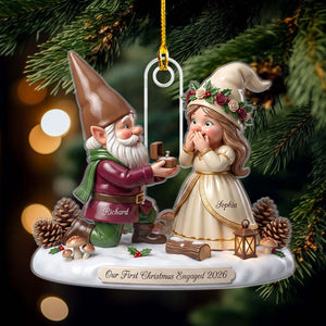 First Christmas Engaged Ornament 2026, Personalized Gnome Couple Engagement Gift