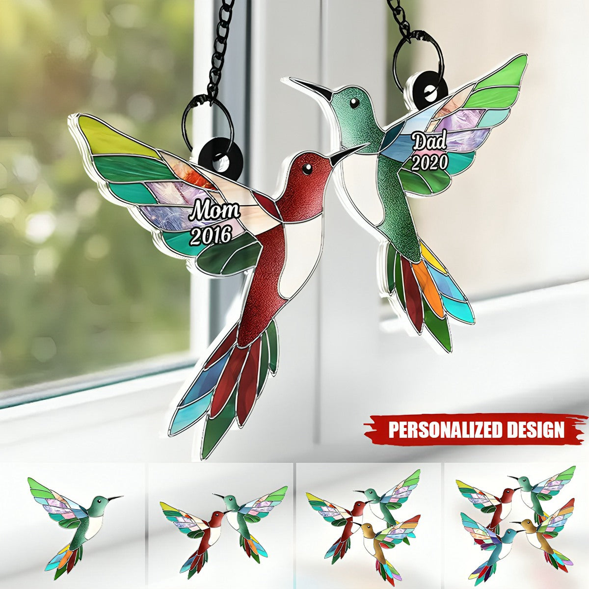 Stained Hummingbirds - Personalized Suncatcher