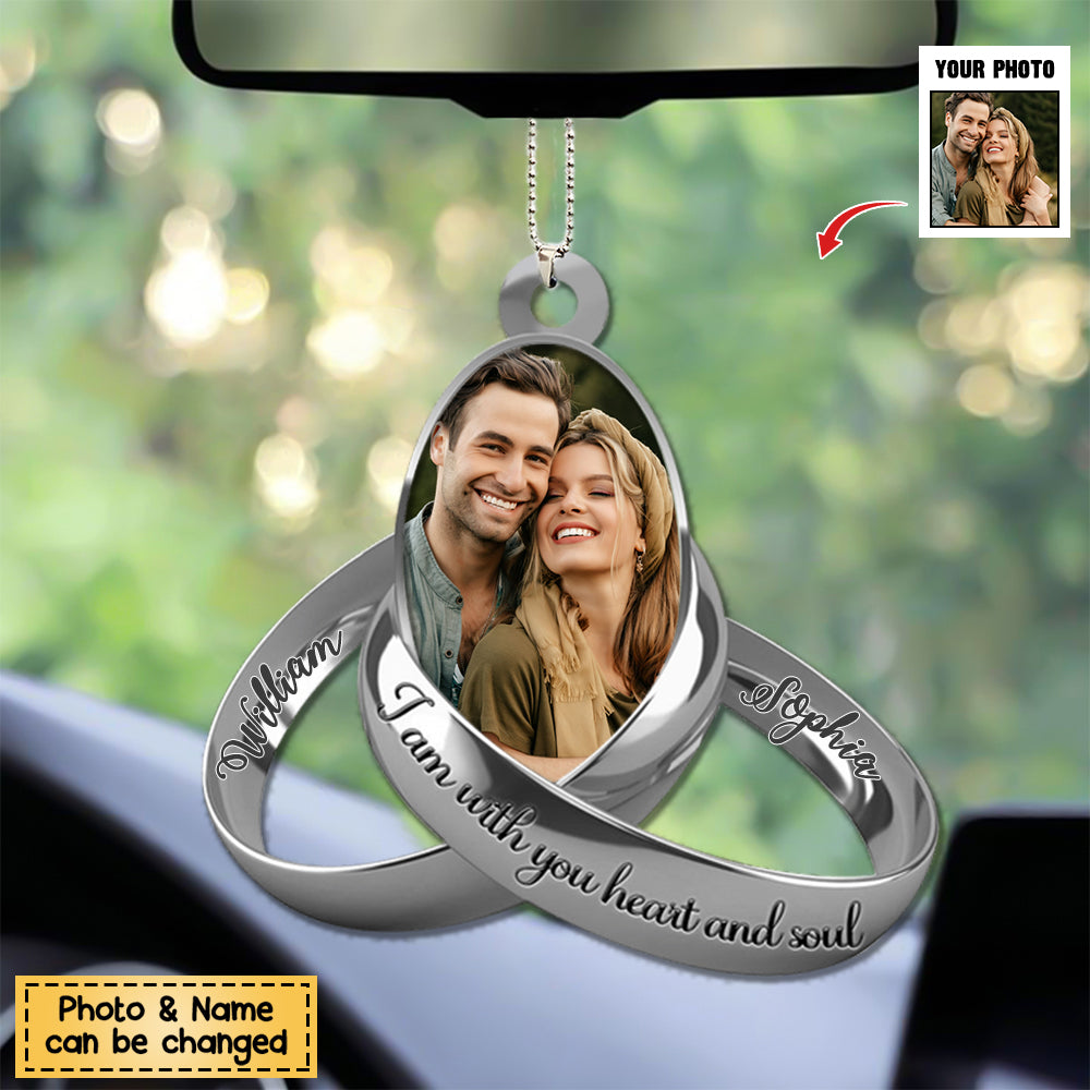 Personalized Photo Couple Silver Rings Acrylic Car Hanging Ornament
