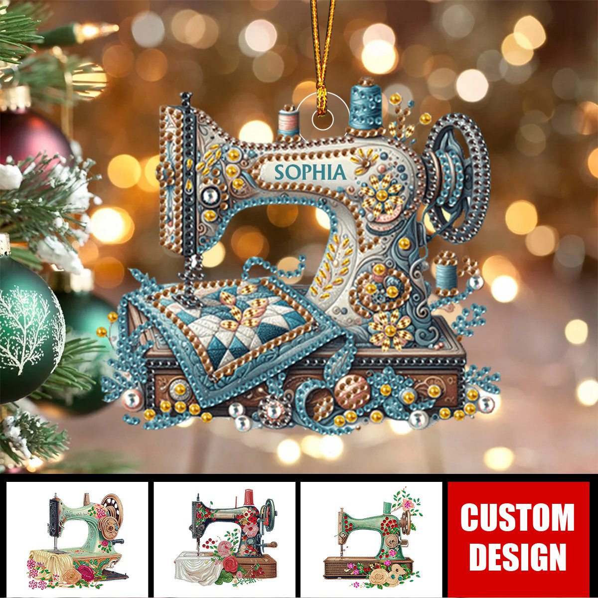 Shiny Sewing Machine Personalized Acrylic Christmas Ornament, Gifts For Sewing Lover - 2024 New Release