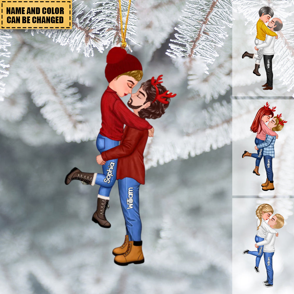Winter Doll Couple Kissing Hugging Couple Personalized Acrylic Christmas Ornament