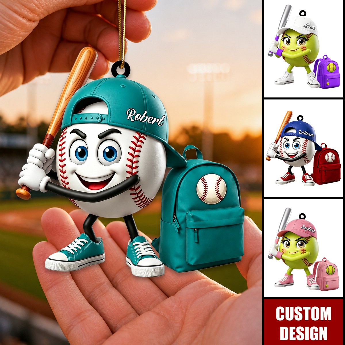 New Release - Personalized Cute Baseball Softball Mascot Ornament - Gift for Baseball Softball Lover