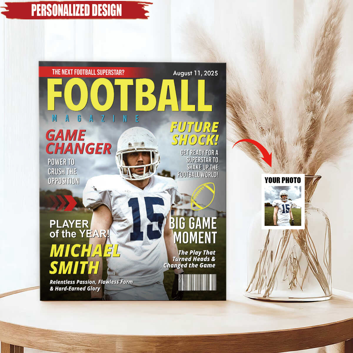 Custom Football Magazine Cover Poster, Gift For Football Player