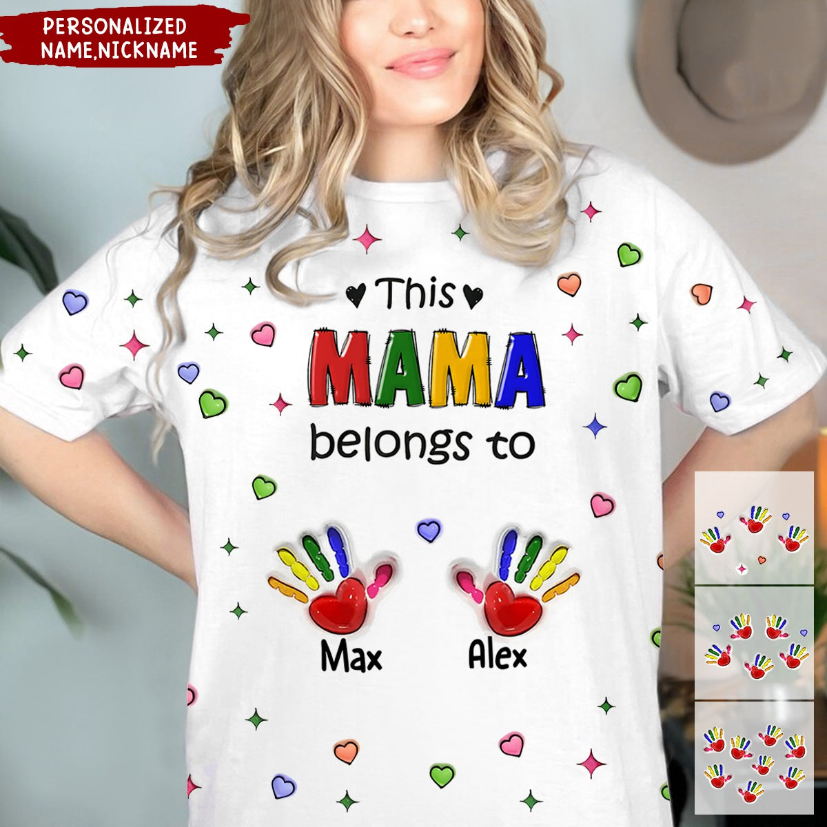 Personalized Colorful This Grandma Mom Belongs To Handprint Kids 3D T-shirt