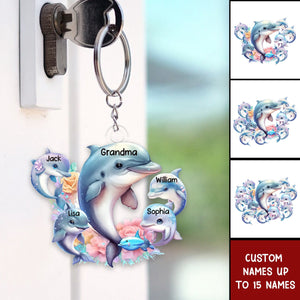 Personalized Grandma Dolphin with Kid Acrylic Keychain