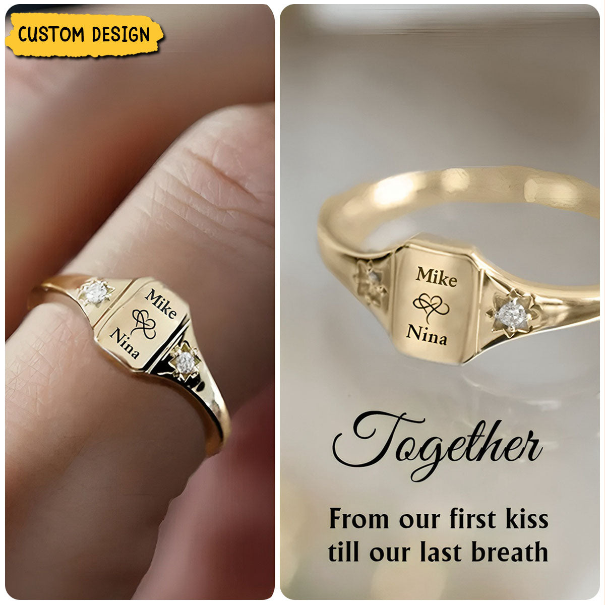 Custom Couples Rings Custom Name Personalized Rings With 2 Birthstones, Gift for Couple (Un ...