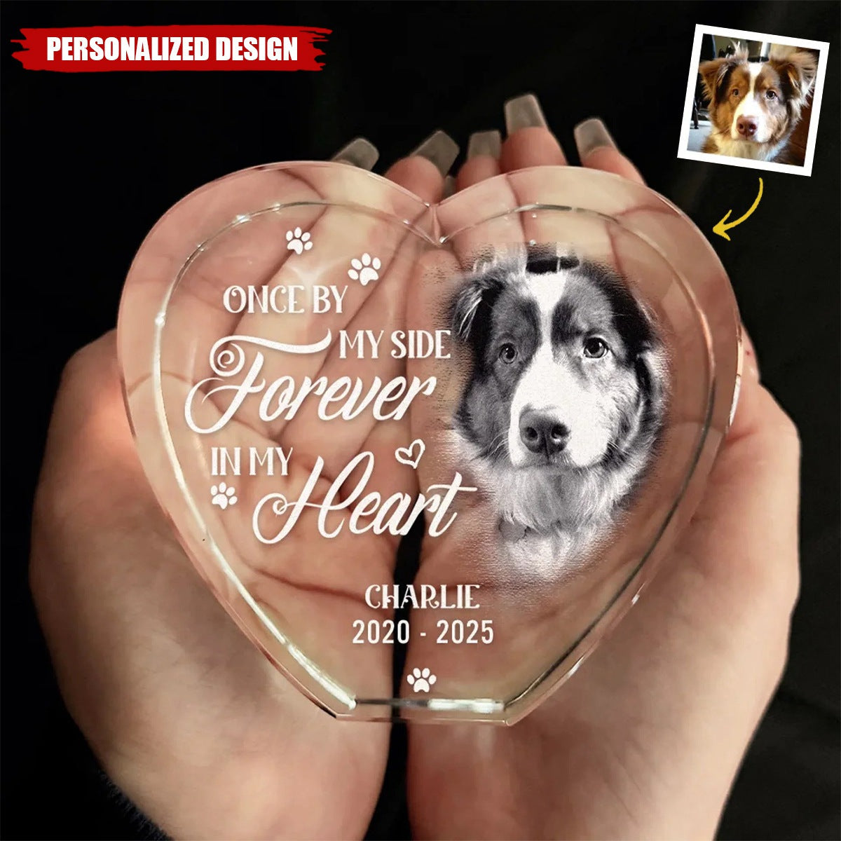 Your Love Lives On In My Heart-Memorial Personalized Engraved 3D Crystal Heart Shaped-Gift For Pet Lovers