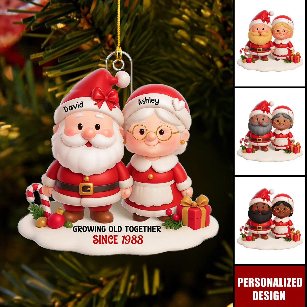 Santa Couple Growing Old Together Personalized Acrylic Ornament