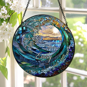 Ocean Wave Stained Glass Suncatcher