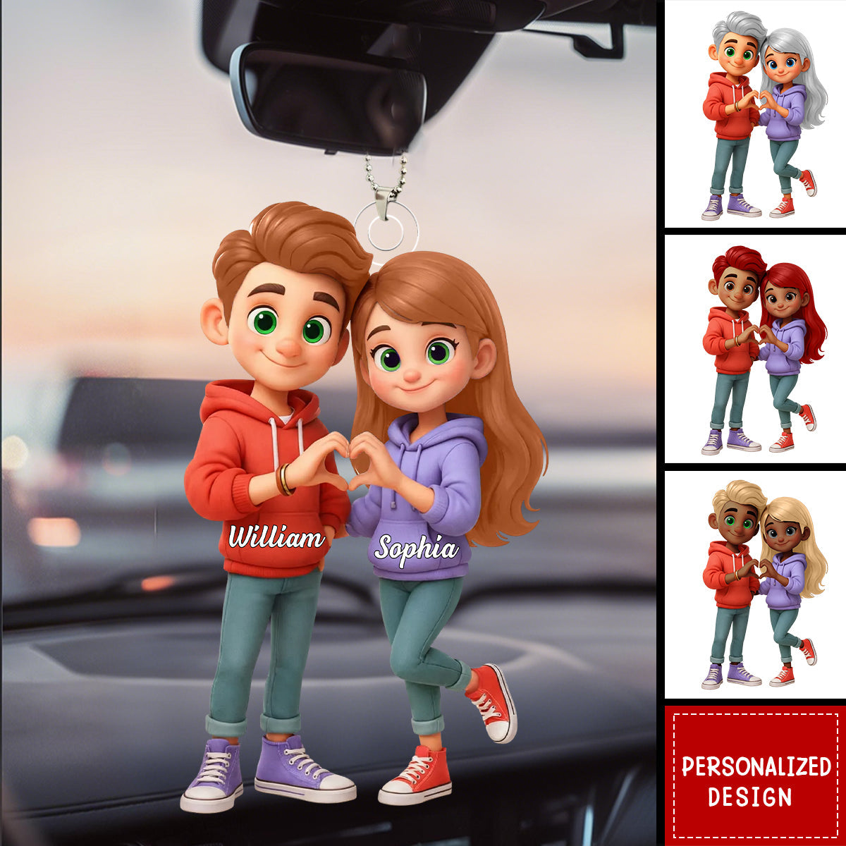 Sentamentle Cartoon Personalized Cute Cartoon Couple Acrylic Car Hanger-Sentimental Gift f ...