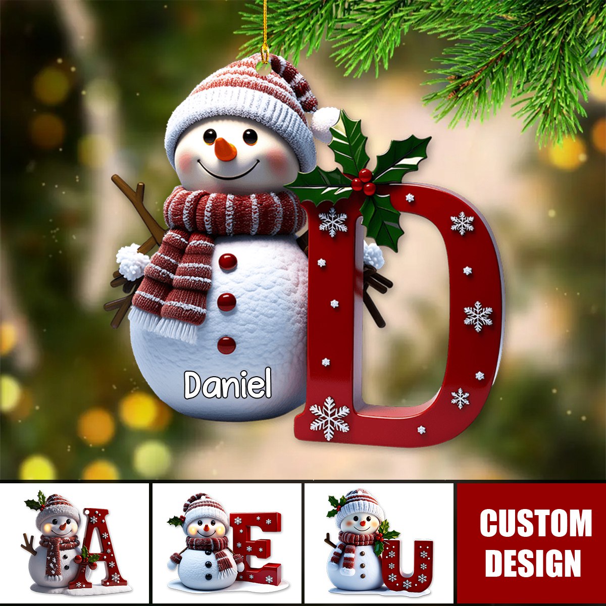Personalized Snowman With Letter Christmas Ornament, Gift For Family - 2024 New Release