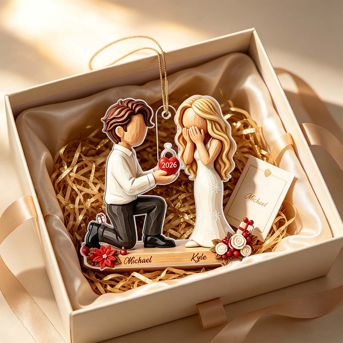 Personalized Couple Marriage Proposal Christmas Ornament, First Christmas Engaged,She Said Yes,Wedding Xmas Gift,Engagement Gift For Couples