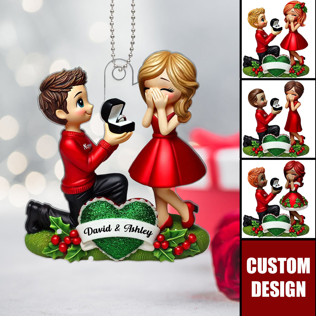 Marriage Proposal 3D Effect Ornament for Couples, Personalized Newly Engaged Gift, "She Said Yes!" Ornament
