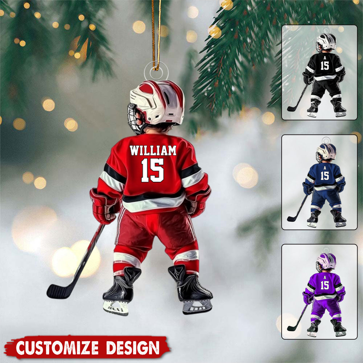 Personalized Kid Hockey Acrylic Ornament - Gift For Hockey Lovers