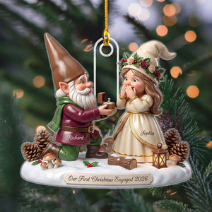 First Christmas Engaged Ornament 2026, Personalized Gnome Couple Engagement Gift