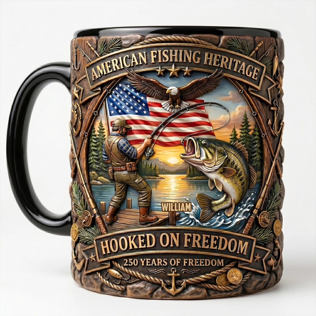 Hooked On Freedom Accent Mug - Personalized Gift For Fisherman