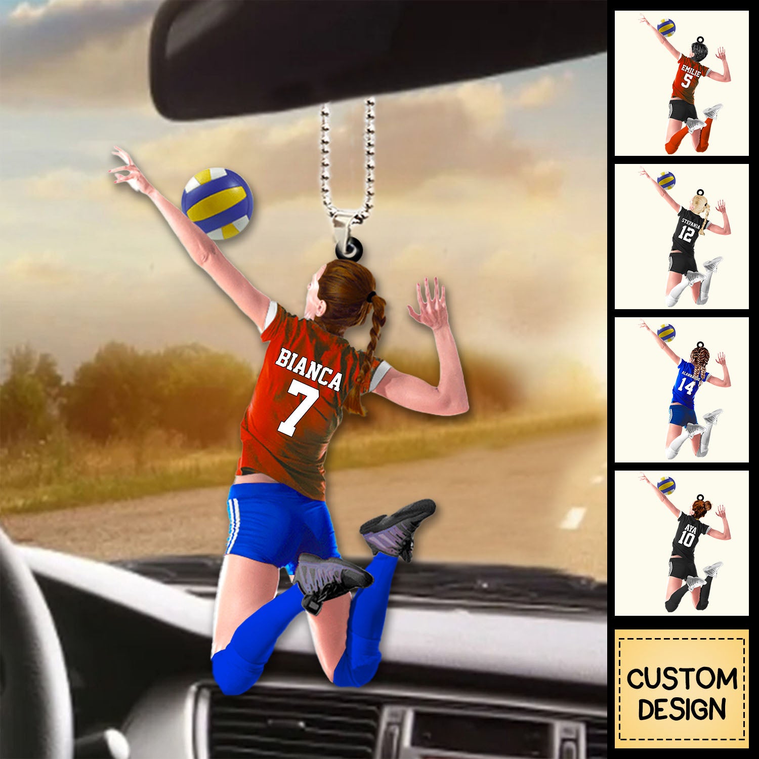 Custom Personalized Beach Volleyball Acrylic Car Hanging Ornament, Gift For Volleyball Players