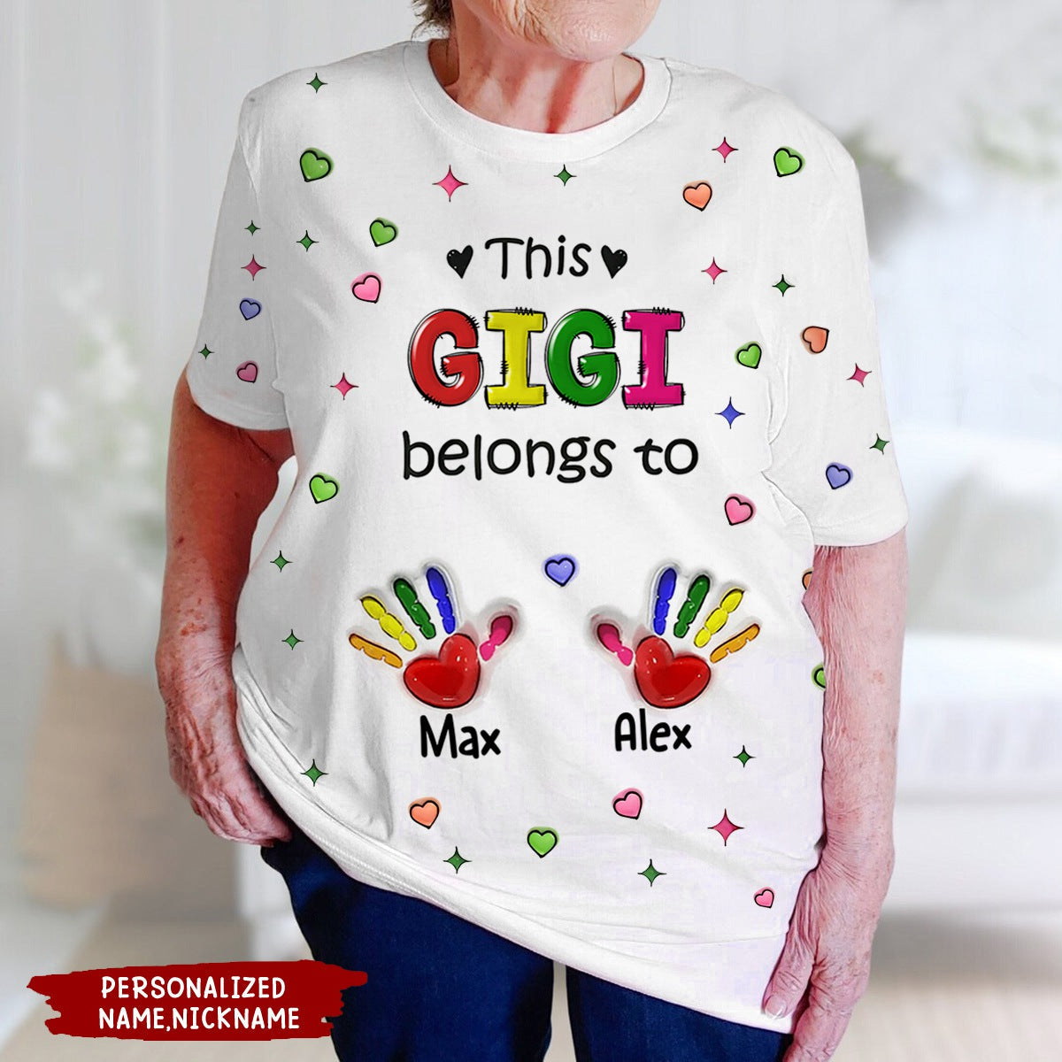 Personalized Colorful This Grandma Mom Belongs To Handprint Kids 3D T-shirt
