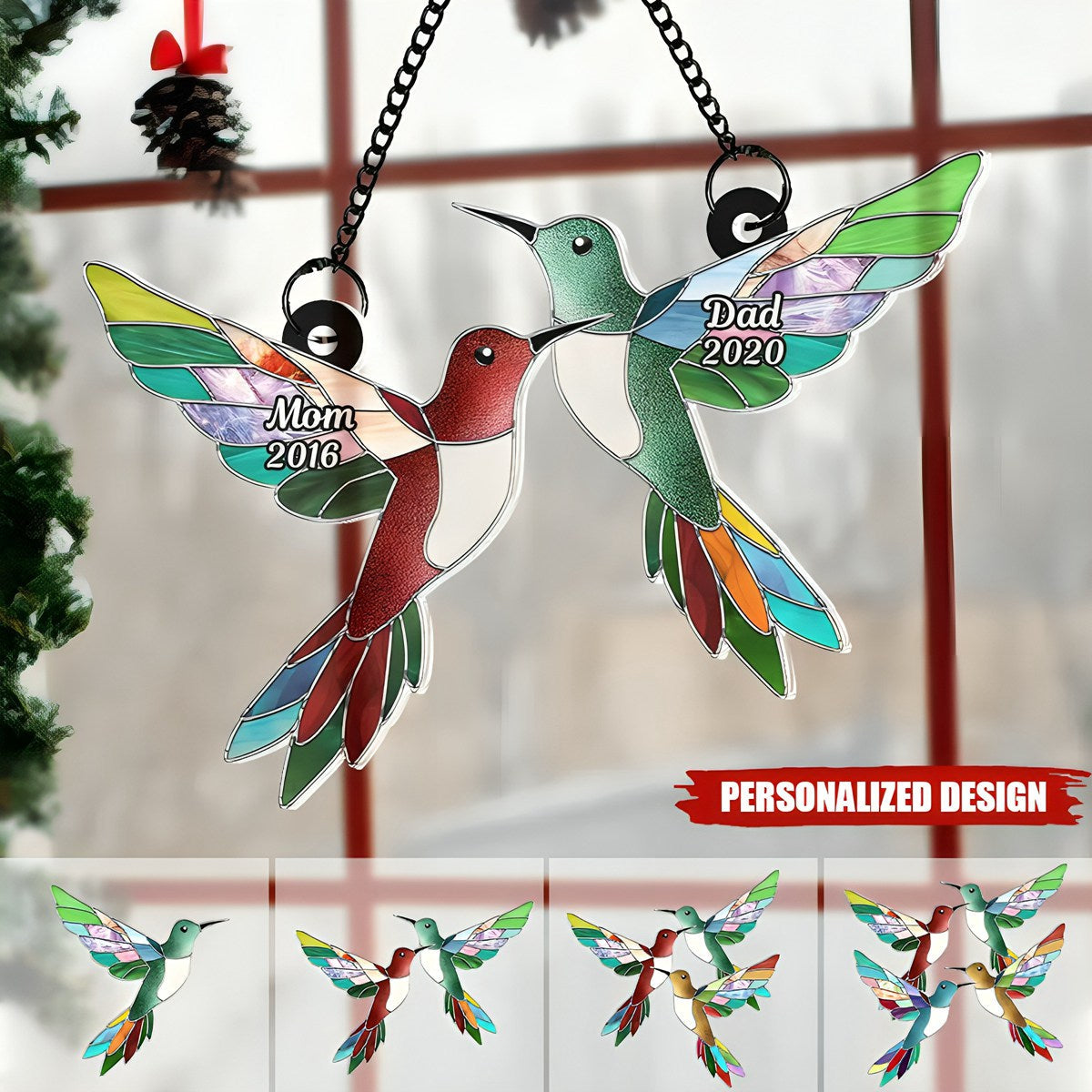 Stained Hummingbirds - Personalized Suncatcher