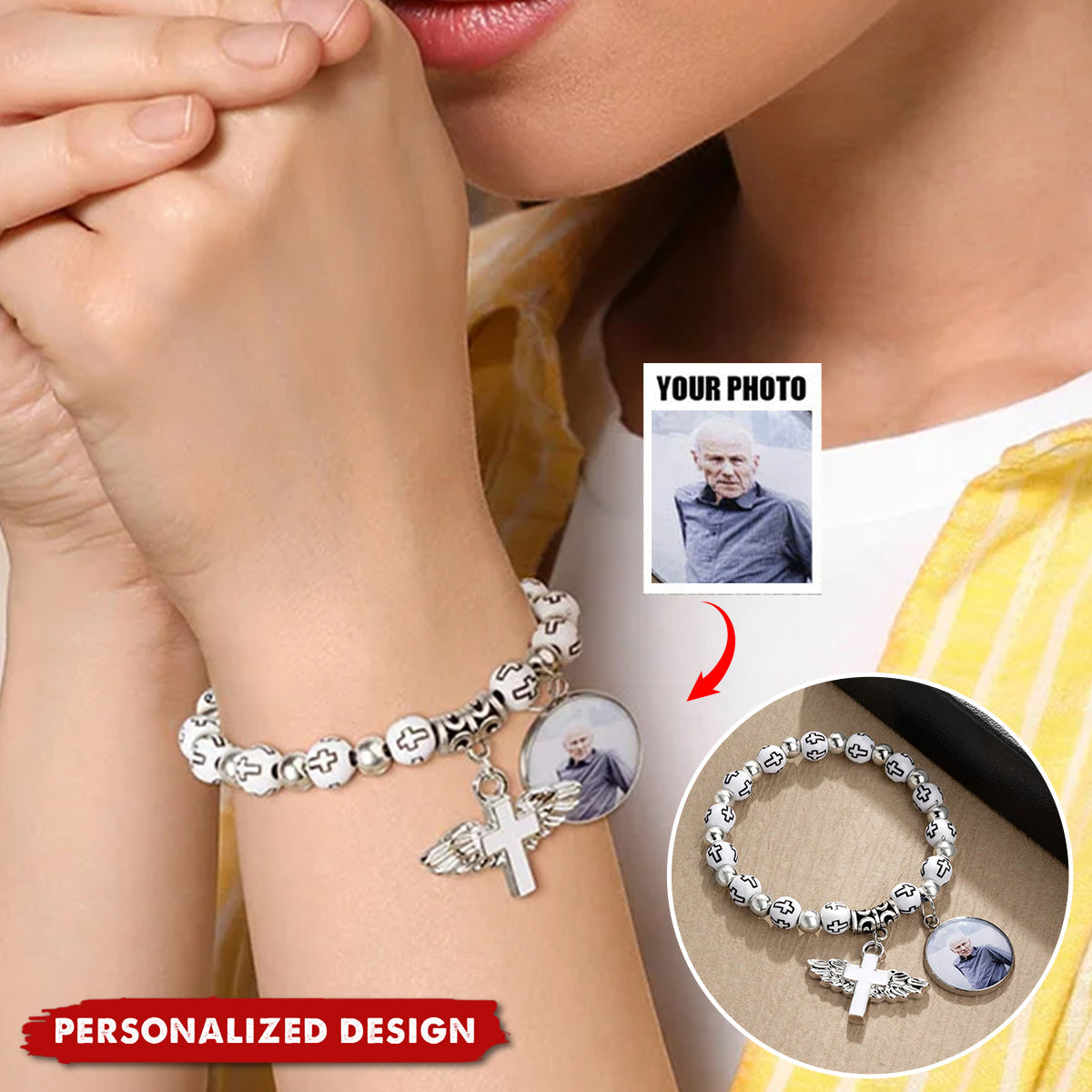 Personalized Cross Commemorative Bracelet with Photo-Memorial Gift For Friend Or Family